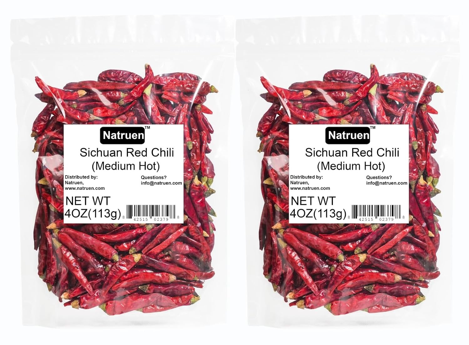 Natruen Dried Sichuan Red Chili Pods 4 oz, Medium Hot, Whole Chilies