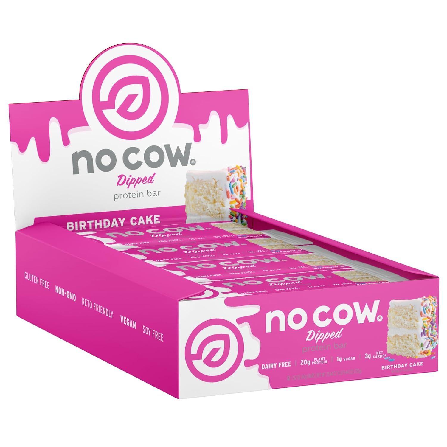 No Cow Peanut Butter Chocolate Chip Vegan Protein Bars, 12 Pack | 20g High Plant-Based Protein, High Fiber, Low Sugar, Gluten-Free, Dairy-Free, Soy-Free, Keto-Friendly Snack Bars