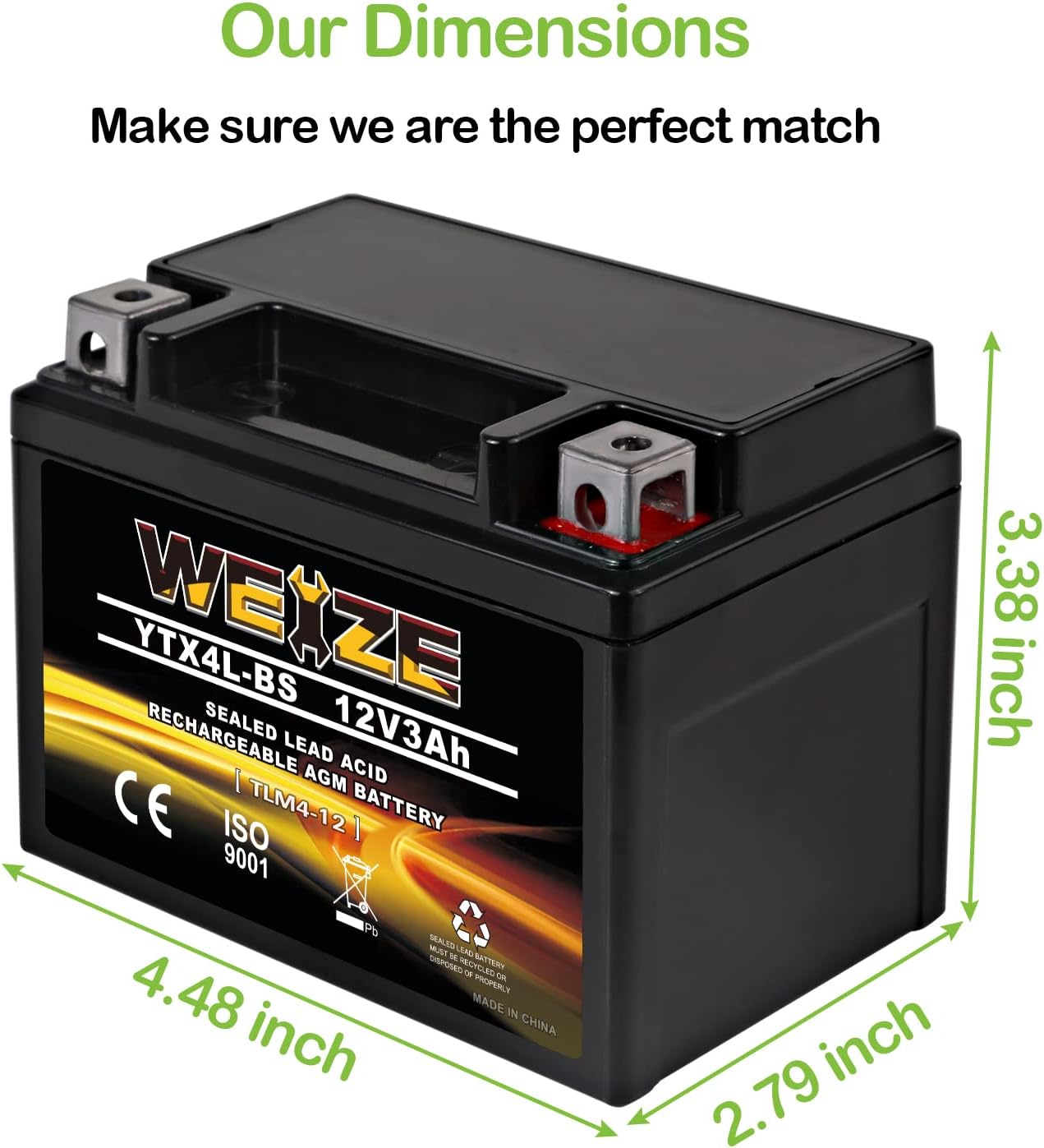 Weize YTX14 BS ATV Battery High Performance - Maintenance Free - Sealed AGM YTX14-BS Motorcycle Battery compatible with Honda Suzuki Kawasaki Yamaha scooter snowmobile