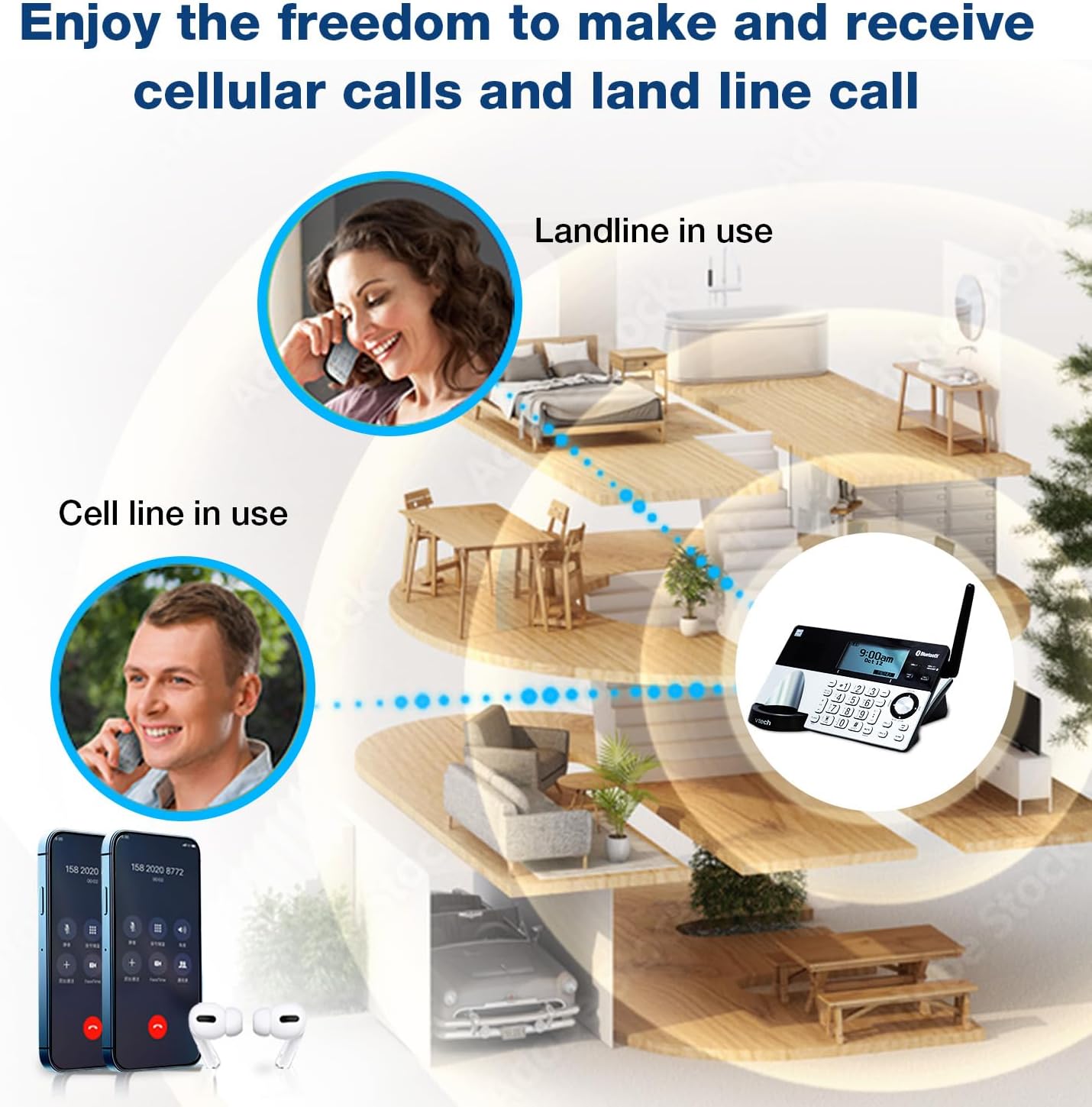 VTech IS8151-5 Super Long Range 5 Handset DECT 6.0 Cordless Phone for Home with Answering Machine, 2300 ft Range, Call Blocking, Bluetooth