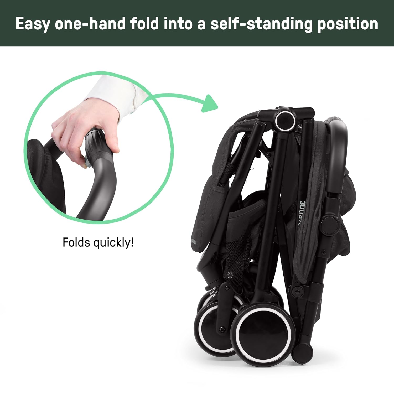 Ingenuity 3D Travelmate Pro Lightweight Travel Stroller with Fold-Away Ride-On Board for Toddlers, Airplane Overhead Bin Compatible, Car Seat Ready, One-Hand Fold