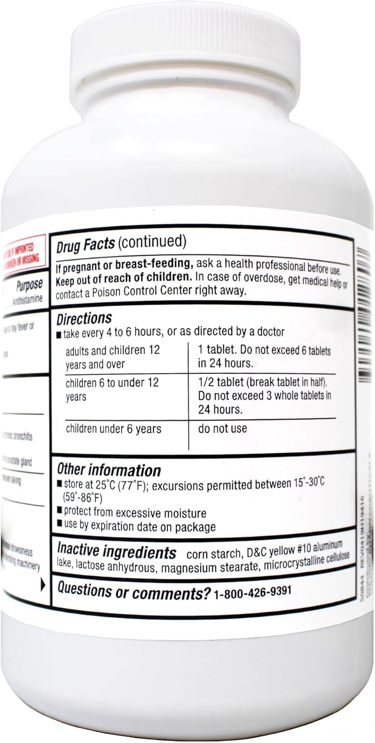 Major Allergy Tablets, Chlorpheniramine Maleate 4 mg, Antihistamine 4 Hour, 1000 Tablets