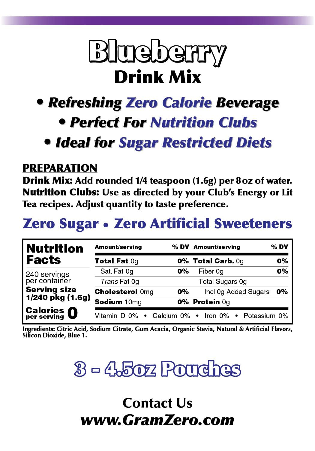 GramZero Raspberry Blush, Sugar Free Drink Mix, Pitcher Pack, Great For Nutrition Club Loaded Tea, Zero Calorie, Stevia Sweetened