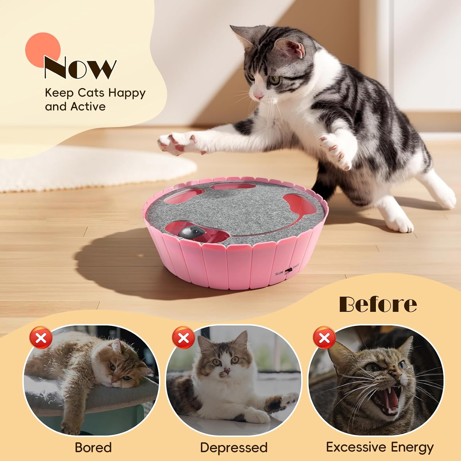 Pawaboo Interactive Cat Toy with Running Mouse, Automatic Track Kitten Toy | Electronic Motion Cat Toy for Indoor Cats, Pop and Play Hide Seek Cats Toys Hunting Mouse for Kitty Play Exercise, Green