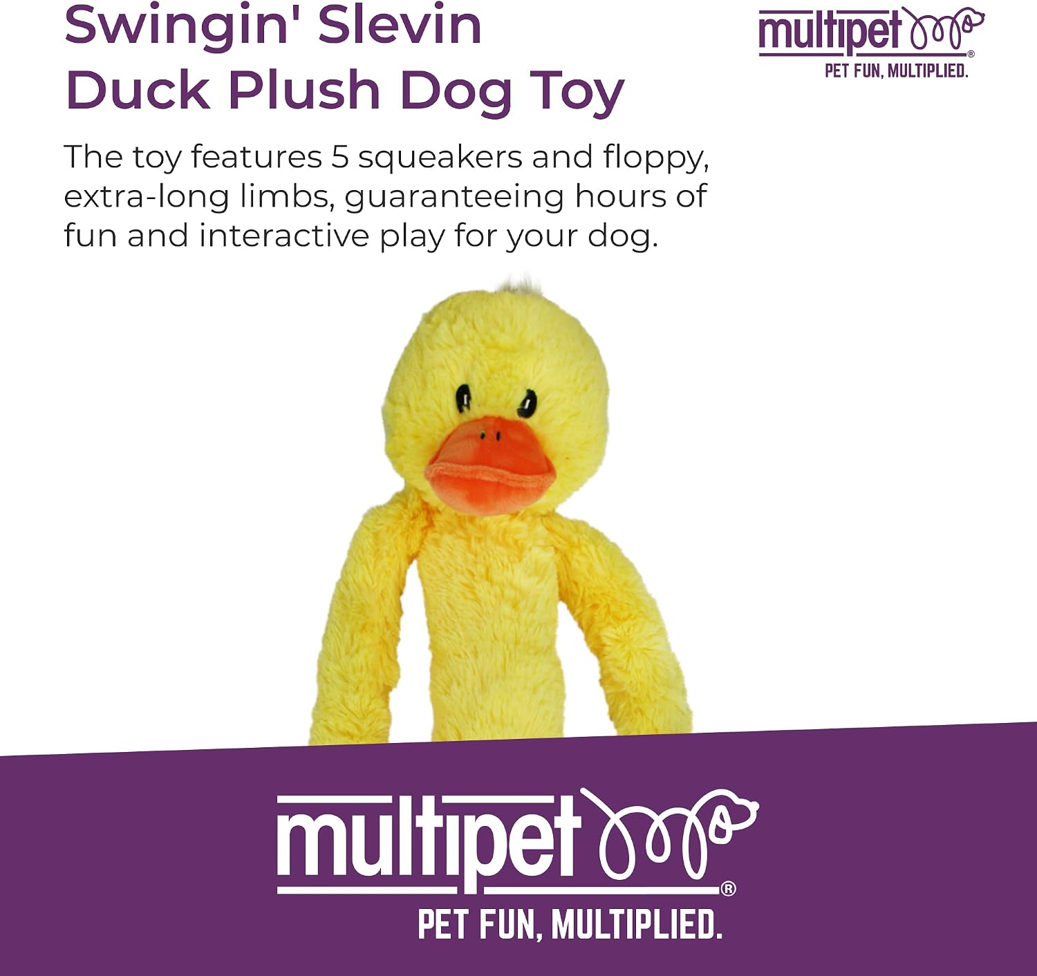 Multipet Swingin' Safari Monkey Dog Plush Toy - Squeaky Dog Toy for All Dogs - Extra Soft Plush Dog Toy - Stuffed Animal Dog Toy for Cuddling & Playing - Cute Dog Pet Toy (27”, Brown, 5 Squeakers)
