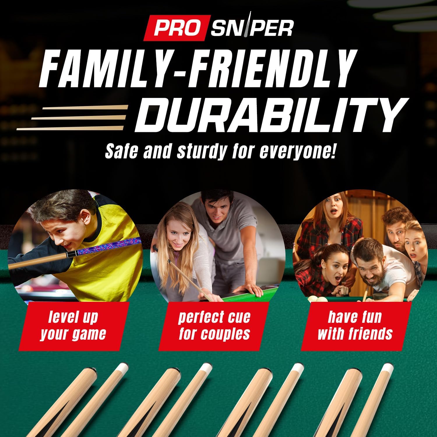 Prosniper Premium Pool Sticks Set of 4 | 58-Inch