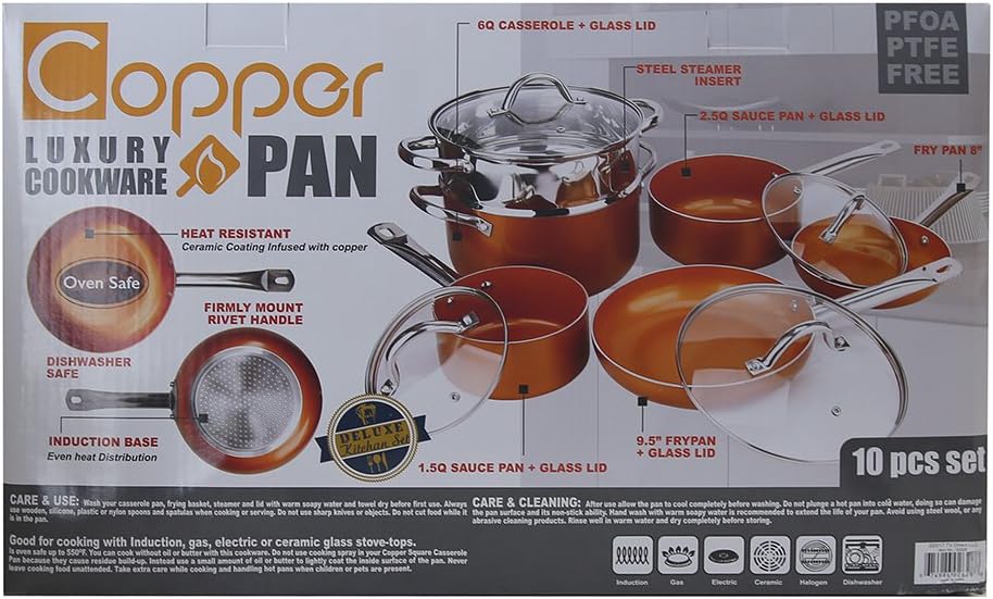 Copper Pan 10-Piece Set Luxury Induction Cookware Set Non-stick
