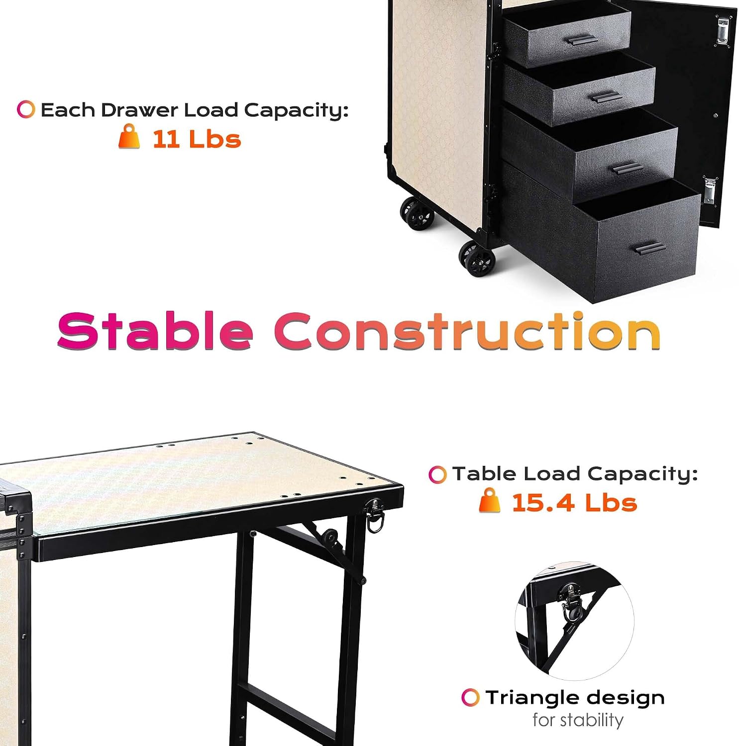 BYOOTIQUE Portable Nail Desk with 4 Storage Drawer Rolling Manicure Table
