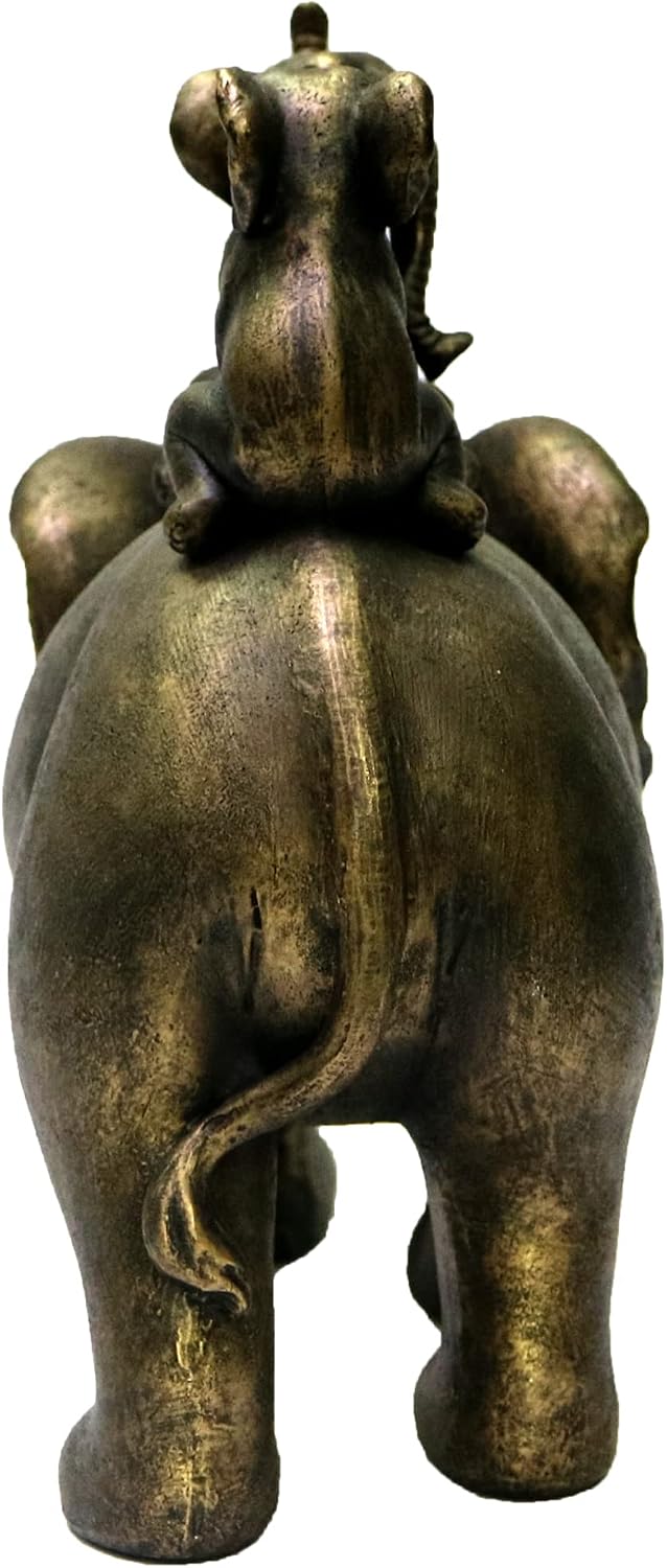 Nature's Mark 8" H 3 Baby Elephants Riding an Elephant Resin Statue Figurine Home Decorative Accent Decor (Brown)