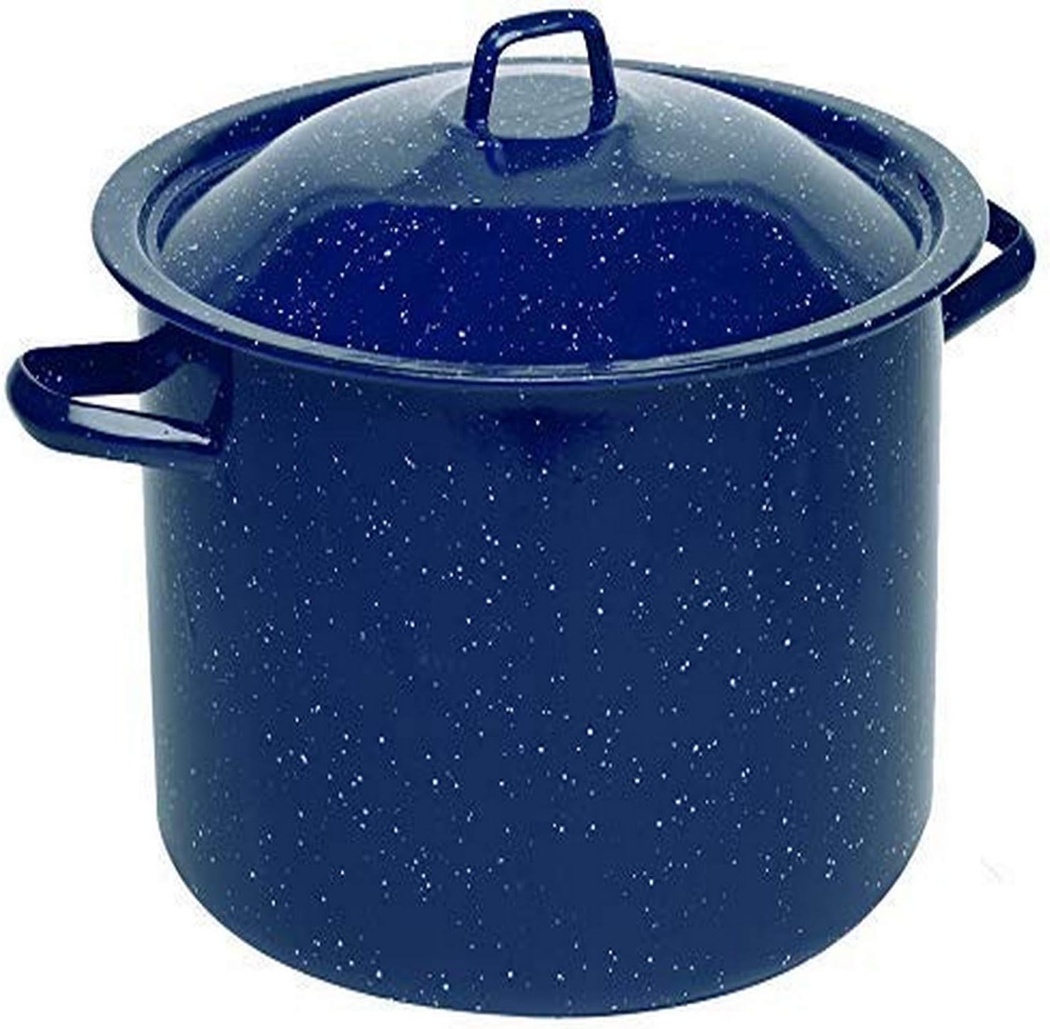 IMUSA USA C20666-1062810W Speckled Enamel Stock Pot with Lid, 4 Quart, Blue | Speckled Enamel Finish, Durable Steel Construction, Ideal for Soups and Stews, Great for Everyday Family Meals
