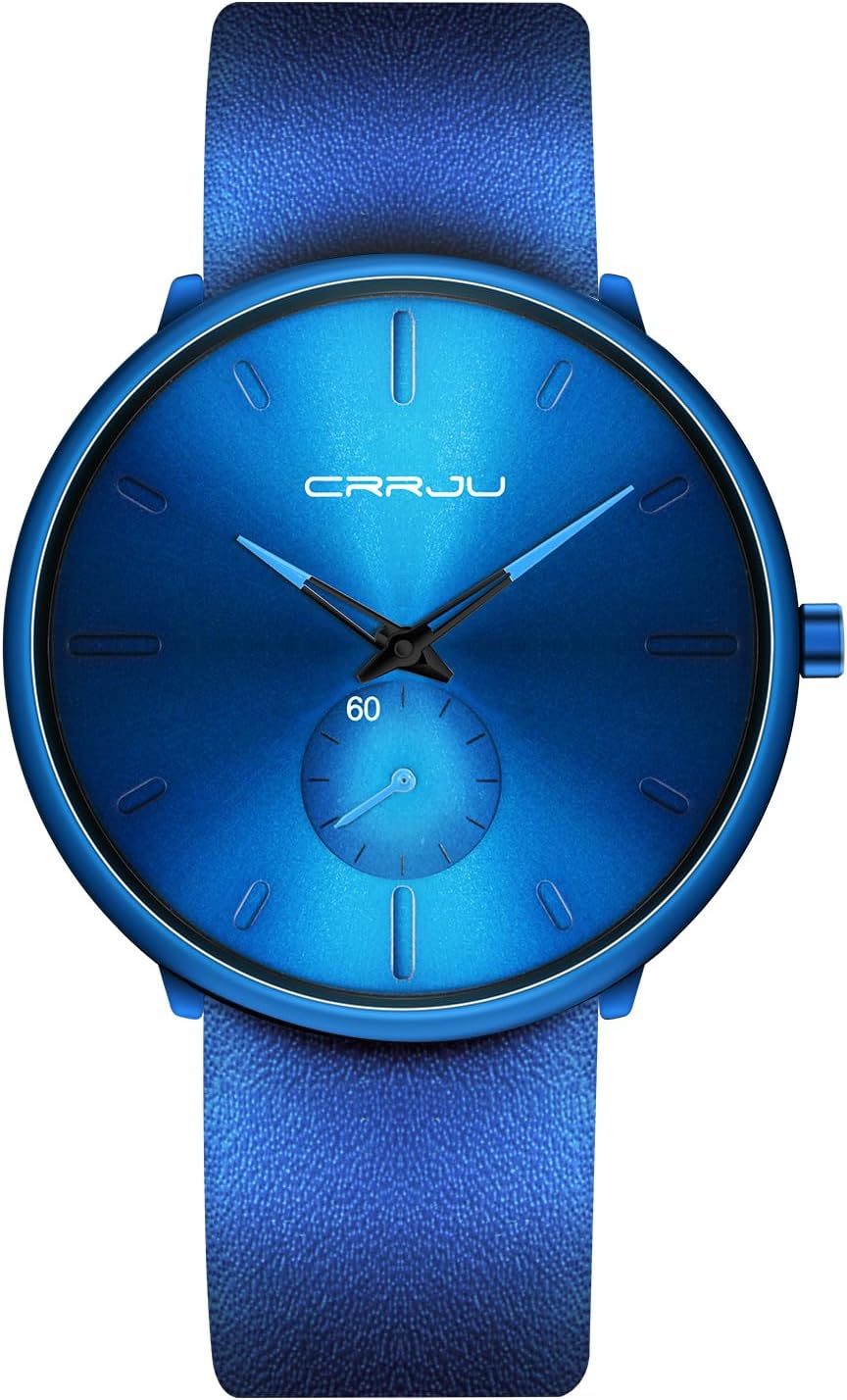 Mens Watches Ultra-Thin Minimalist Waterproof-Fashion Wrist Watch for Men Unisex Dress with Leather Band