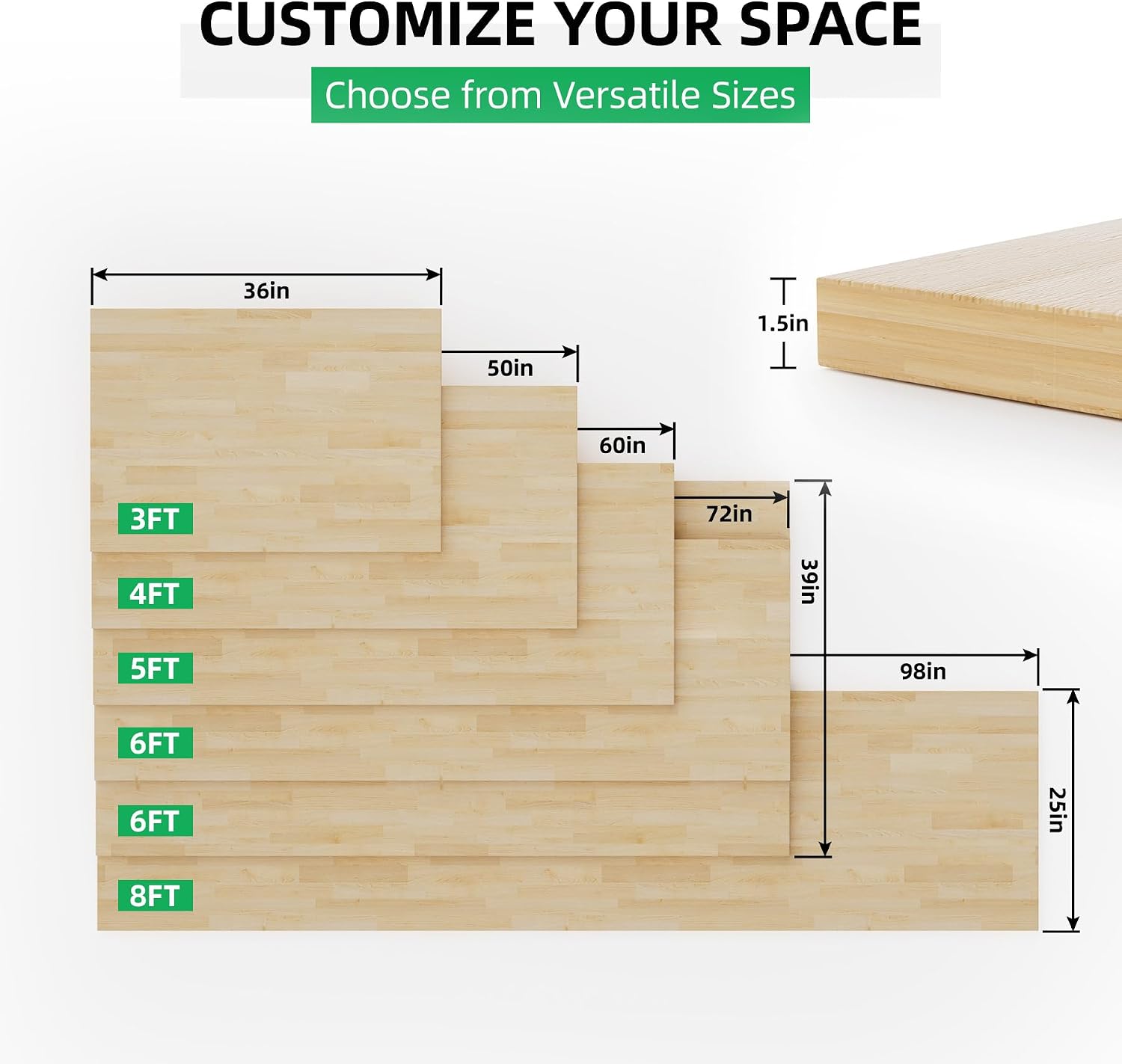 Butcher Block Countertop Wood Tabletop - 4FT Solid Birch Wood Table Top, Unfinished Hardwood Butcher Block Slab for Kitchen Countertops, Island, Desk Top, Workbench Top, Tabletop 50"x25"x1.5"