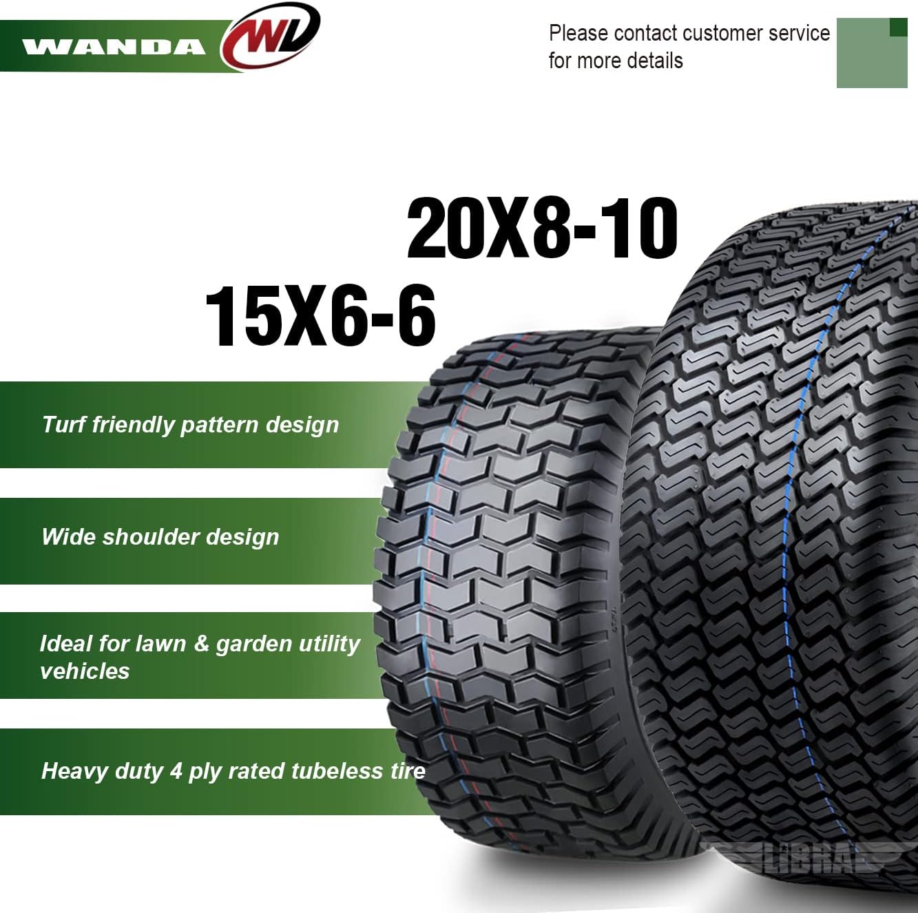 WANDA Set 4 Lawn Mower Turf Tires 16x6.5-8 & 23x10.5-12 /4PR -13019/13049 | Riding Lawn Mover, Garden Tractor