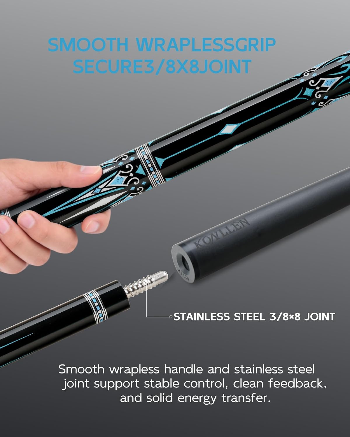 KONLLEN Carbon Fiber Pool Cue Stick 58-inch Professional Pool Sticks for Adults Full Carbon Technology Low Deflection Pool Cue Billiard Cues with 12.5mm Tip (Easy to Control, Pro Taper, Ultra-Smooth)