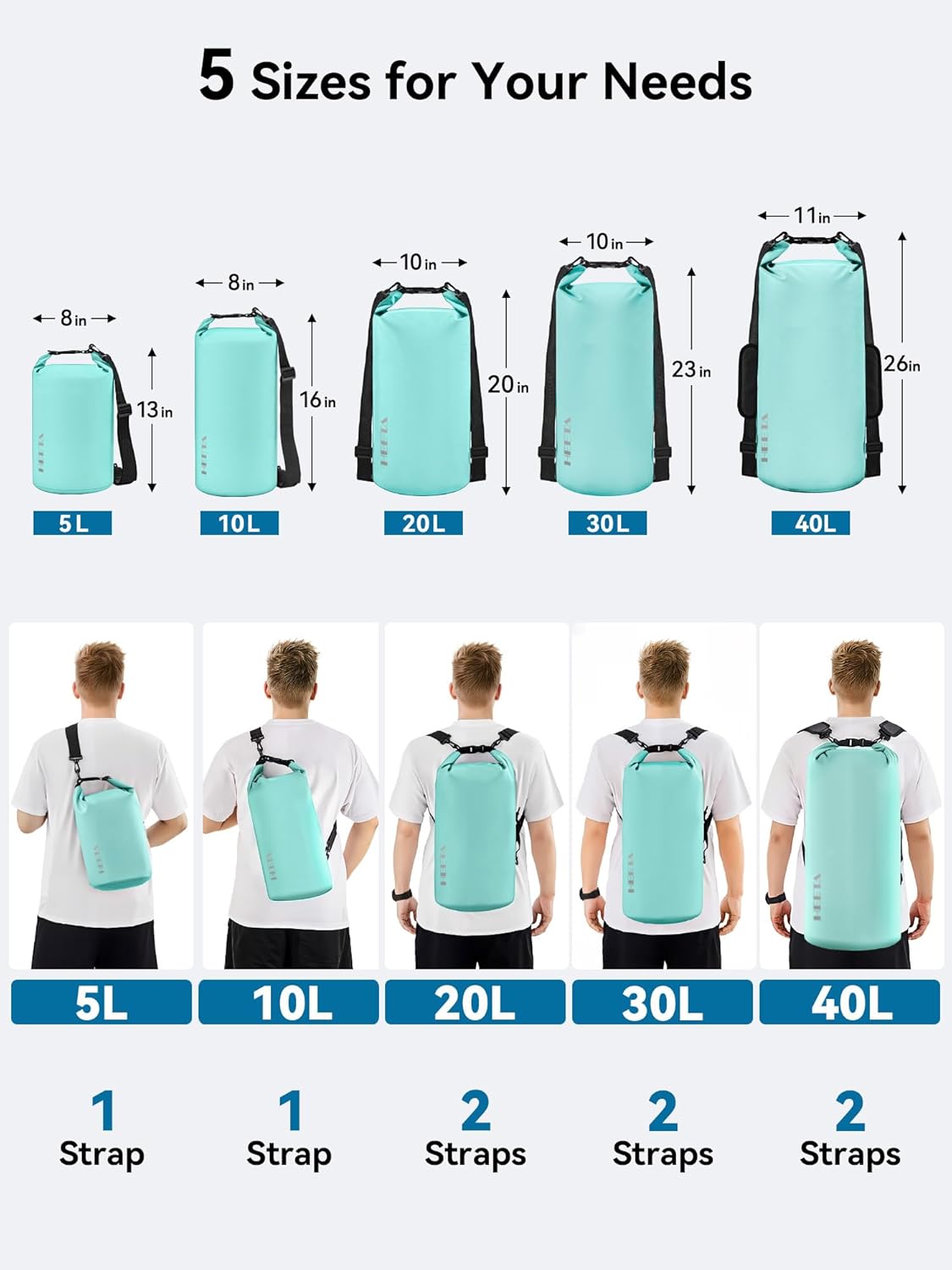HEETA Waterproof Dry Bag Backpack with Emergency Whistle 5L/10L/20L/30L/40L