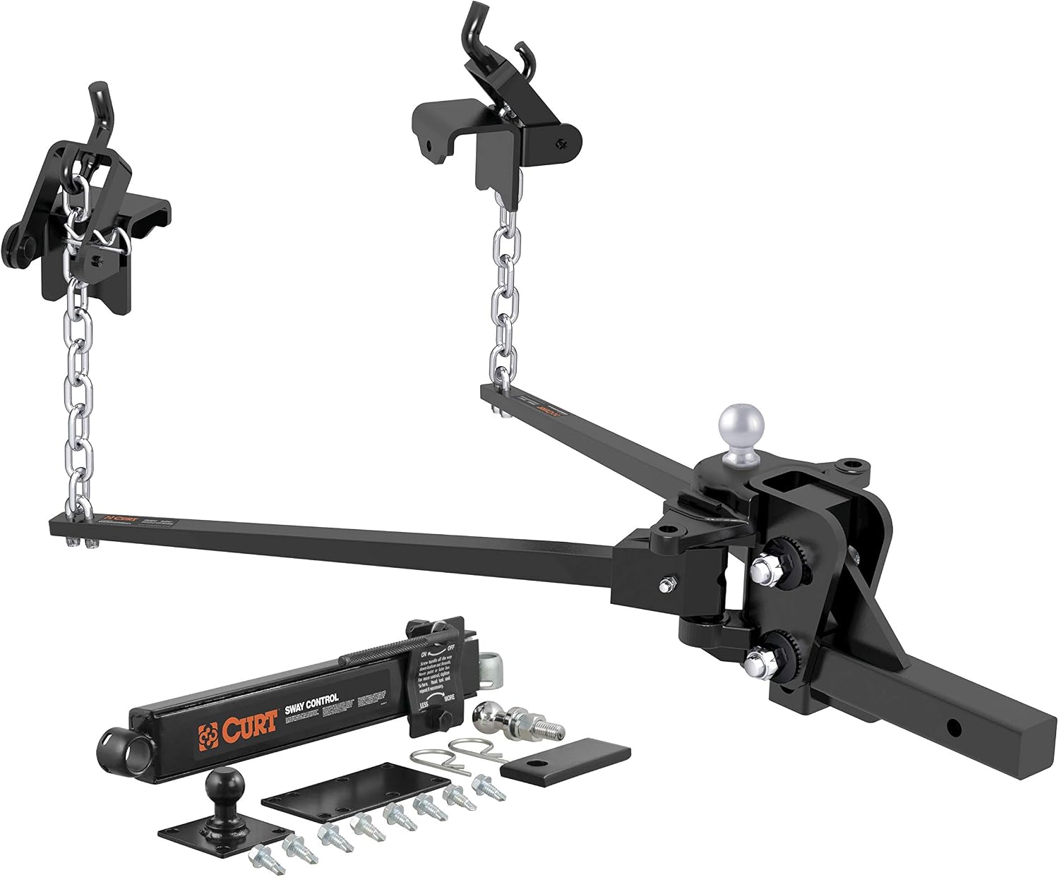 CURT 17333 Short Trunnion Bar Weight Distribution Hitch, Up to 15,000 lbs., 2-Inch Shank