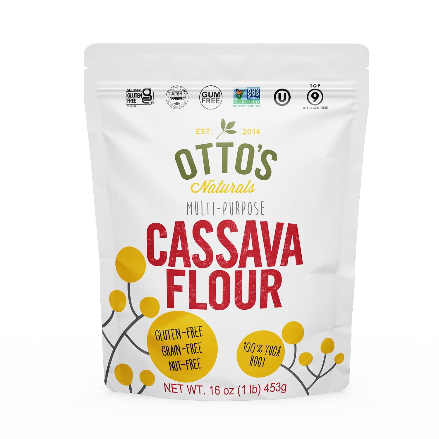Otto's Naturals Multi-Purpose Cassava Flour, 2 LB. | All Purpose Wheat Replacement, Top 9 Allergen Friendly, Use for Bread, Cake and Crust, Gluten & Grain Free, Non-GMO, Nut-Free