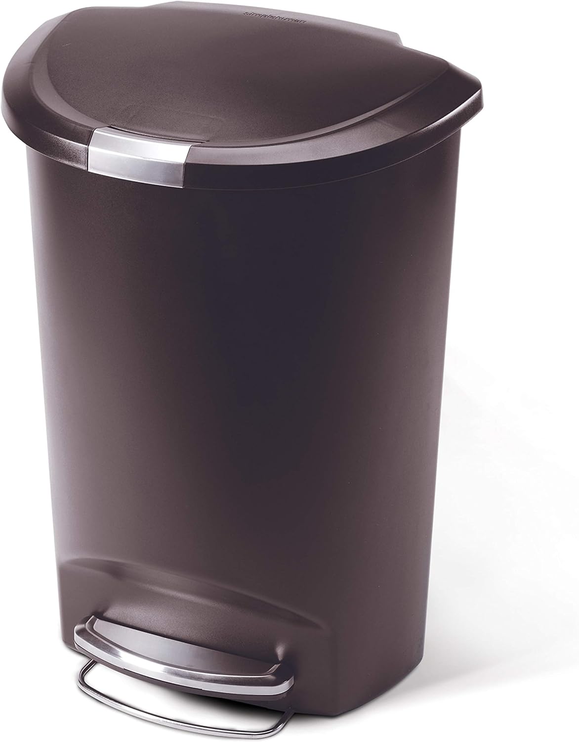 simplehuman 50 Liter / 13 Gallon Semi-Round Kitchen Step Trash Can with Secure Slide Lock, Black Plastic