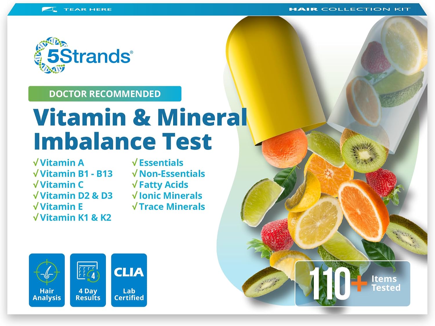 5Strands Nutrition Test, 112 Vitamins, Minerals, Amino Acids Tested, Identify Nutrient Absorption Issues, Holistic At Home Imbalance Testing