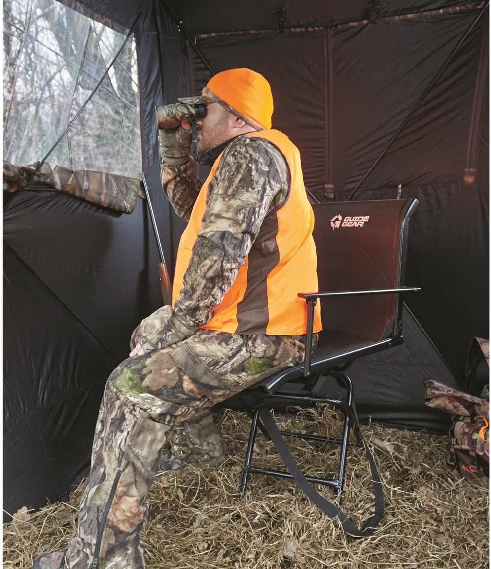 Guide Gear Big Boy Hunting Blind Chair with Armrests, Portable Folding Seat for Shooting, Comfortable Spin Swivel, 500-lb. Capacity