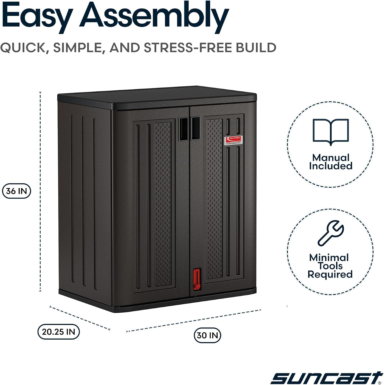 Suncast 30" Heavy-Duty Resin Outdoor Storage Cabinet, Lockable, Dark Gray