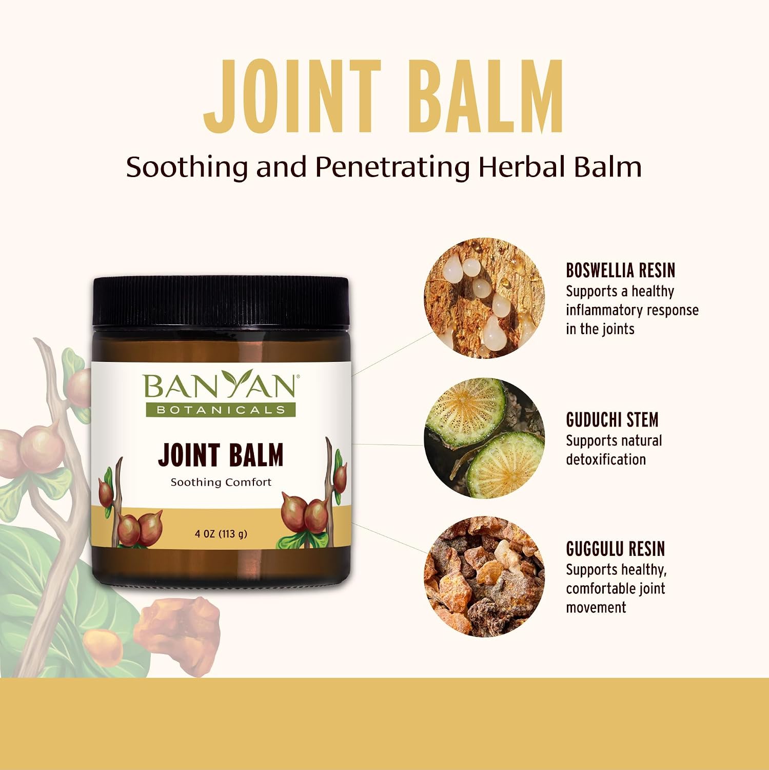 Banyan Botanicals Joint Balm – Organic Balm for Joints with Boswellia and Guggulu – for Supporting Comfortable Joints and Overall Joint Health – 4 oz – Non-GMO Sustainably Sourced Petroleum Free