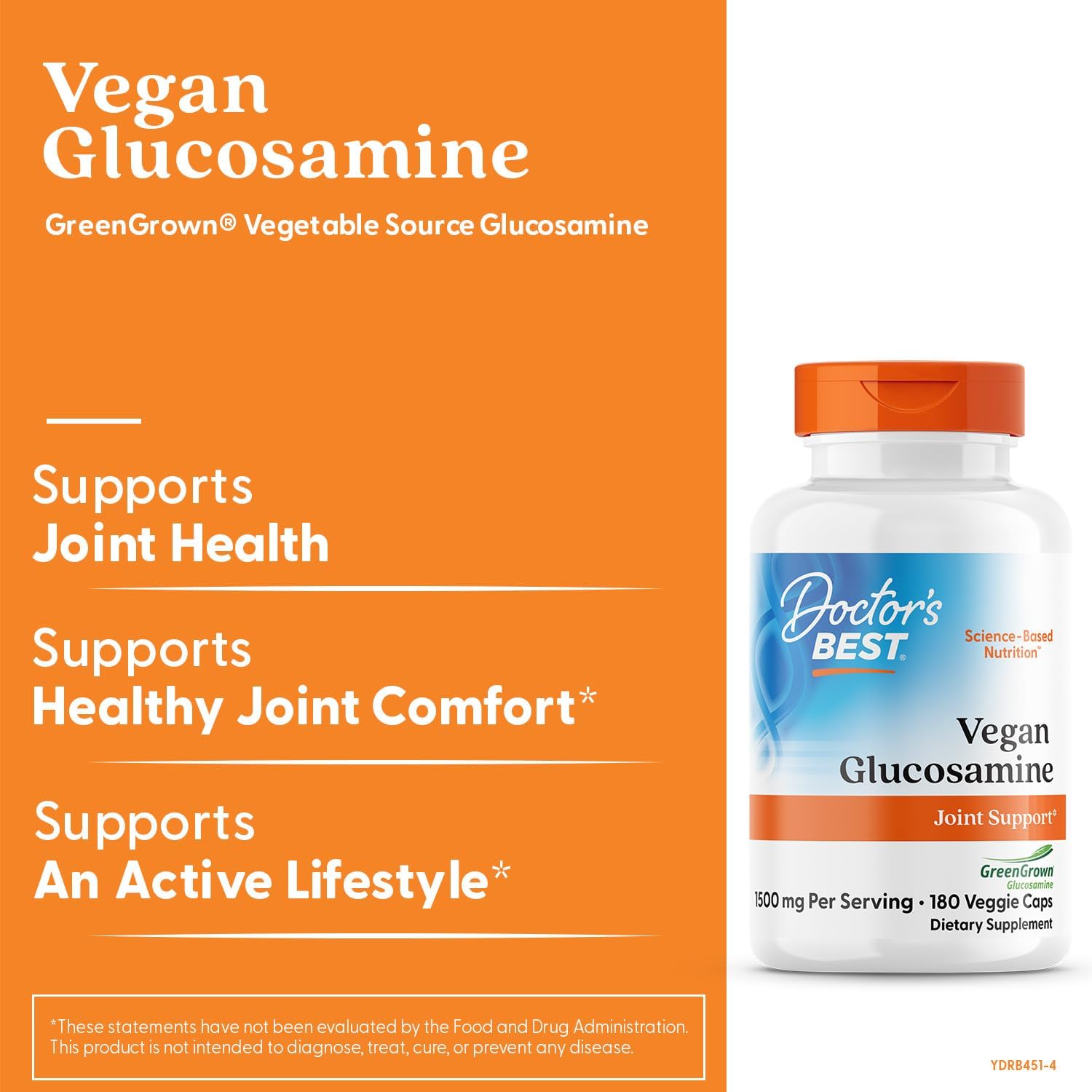 Doctor's Best Vegan Glucosamine Supplement for Men & Women - Glucosamine 1500mg Per 2 Capsules, Joint Health Support for Adults, Gluten Free, Non GMO