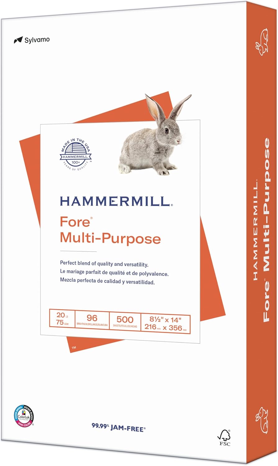 Hammermill Printer Paper, Fore Multipurpose 20 lb Copy Paper, 8.5 x 11-1 Ream (500 Sheets) - 96 Bright, Made in the USA, 103267