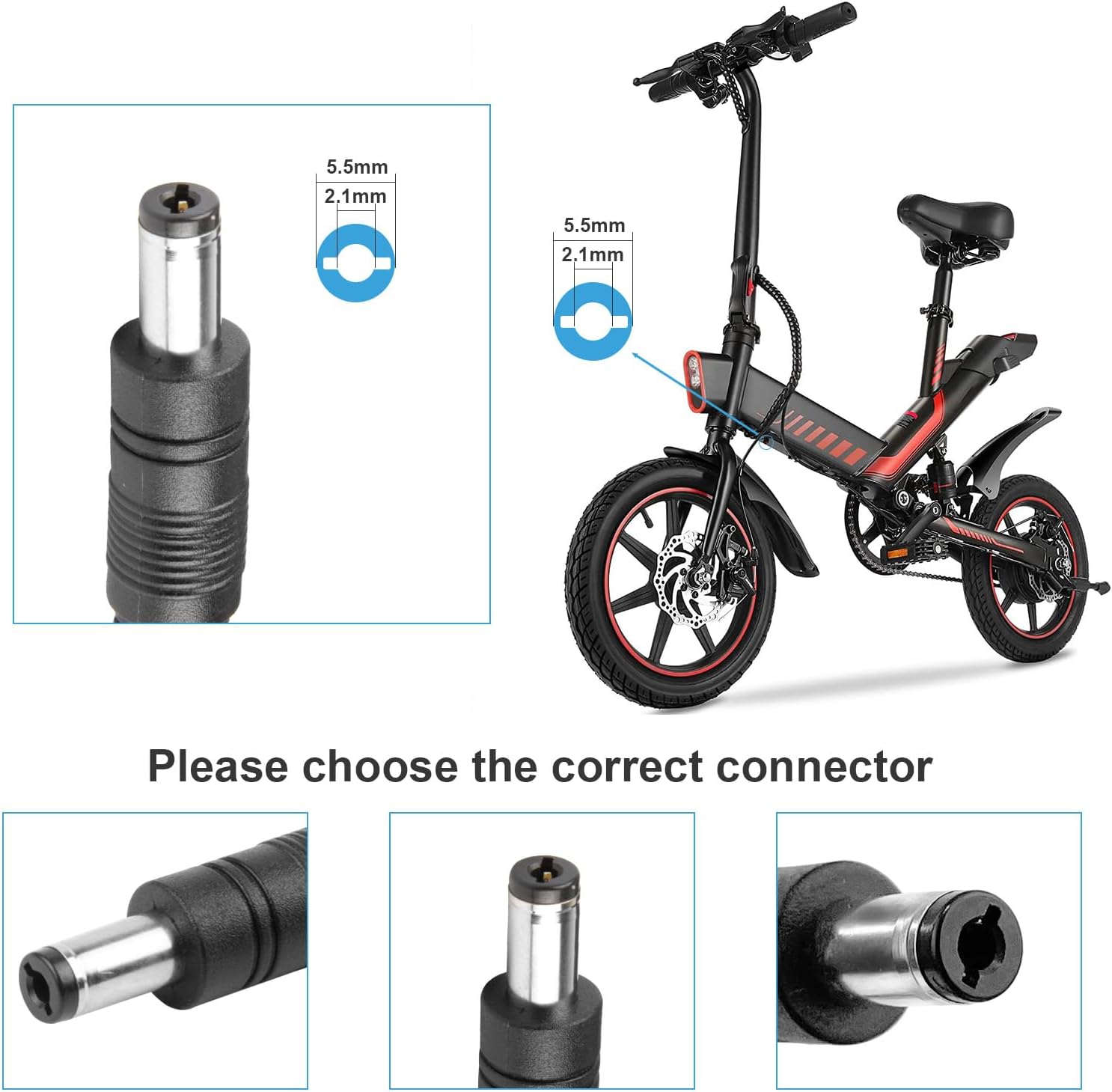 36V 1.8A Female 3-Pin XLR Lead Acid Battery Charger with 3-Prong Inline Power Supply Cord for 36V Boreem Jia, Minimoto, Rad2Go, Electric Scooter, ATV