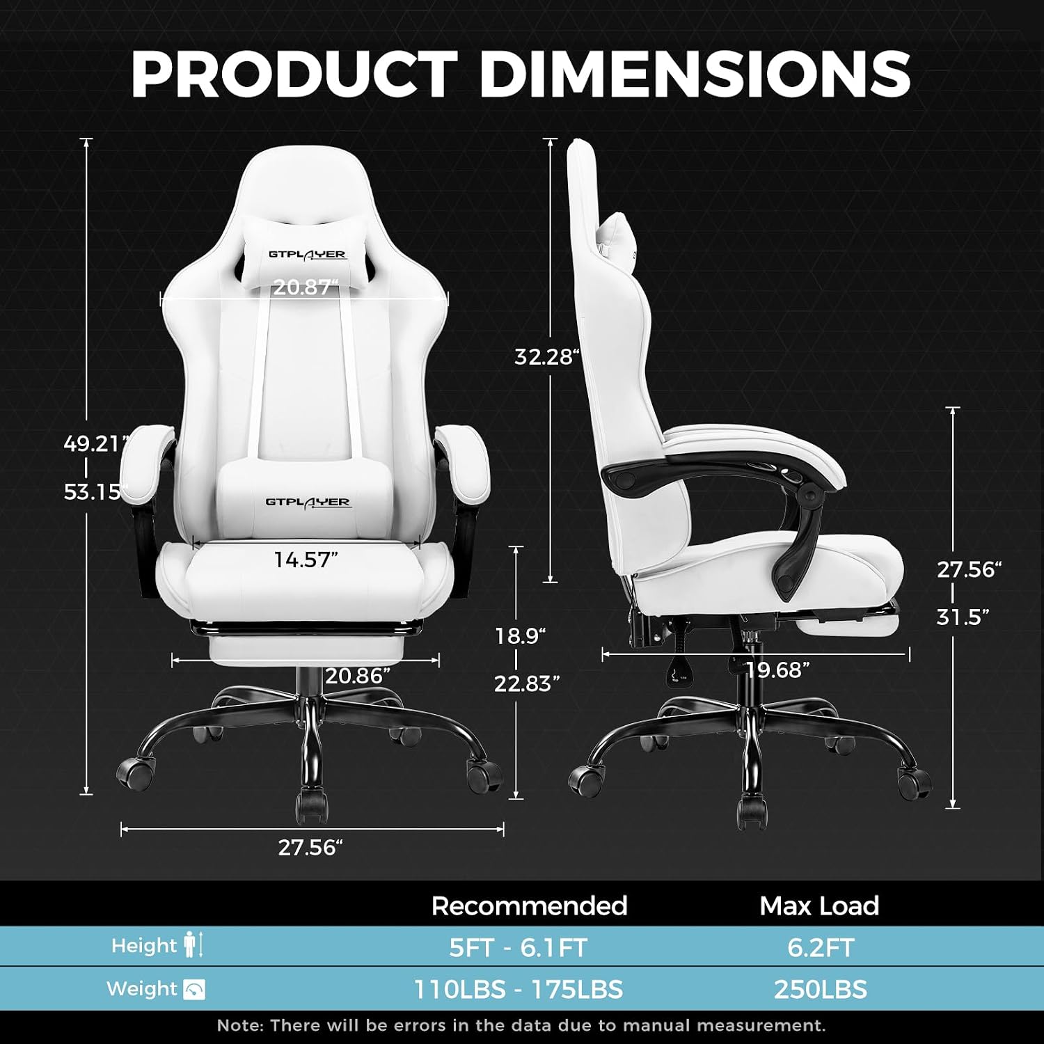 GTPLAYER Gaming Chair, Computer Chair with Footrest and Lumbar Support
