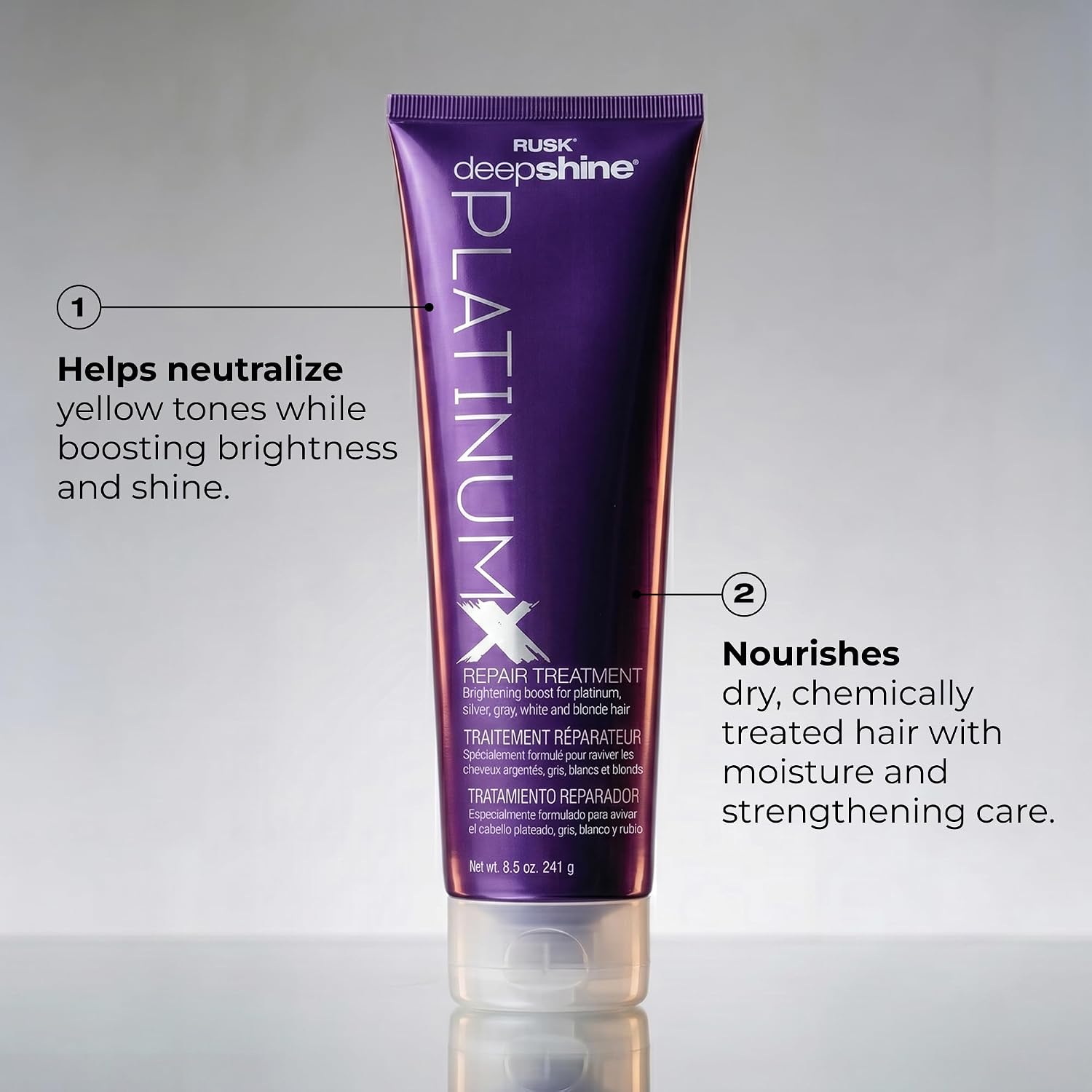 RUSK Deepshine PlatinumX Repair Treatment, Repairs and Moisturizes Chemically Treated or Damaged Hair, Adds Shine to Platinum, Blonde, Gray