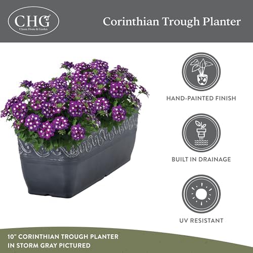 Corinthian Rectangular Planter Box w/Drain Plug, 10" Storm Gray