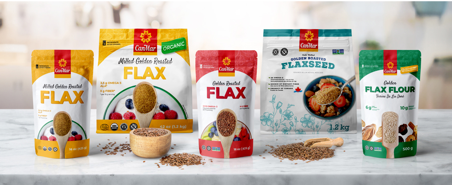 flax seeds, flax flour, milled golden, golden roasted, canmar