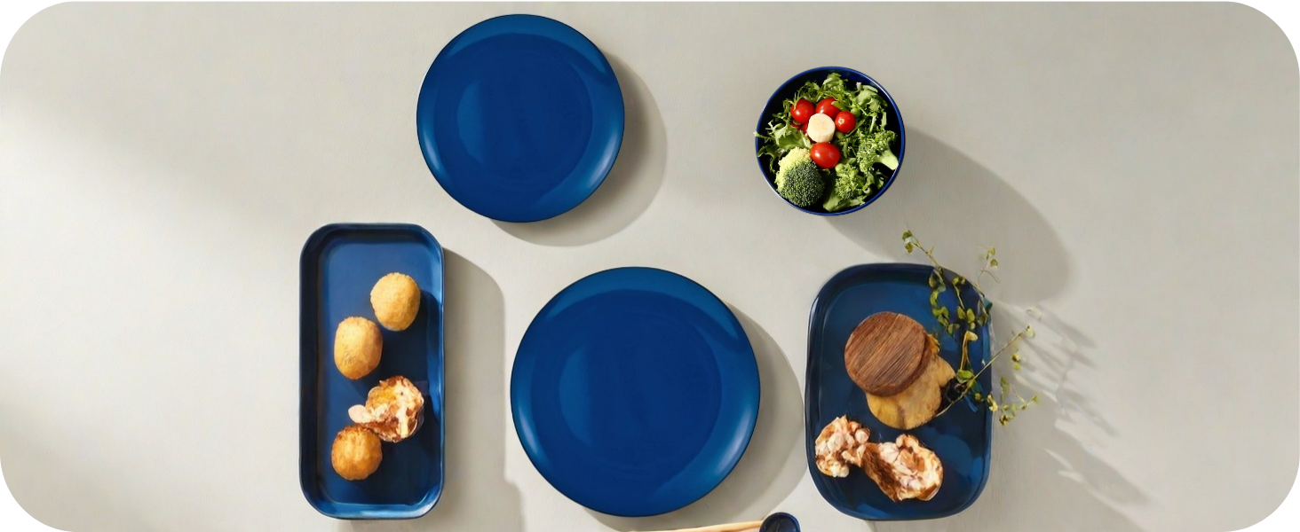 black and blue dinnerware