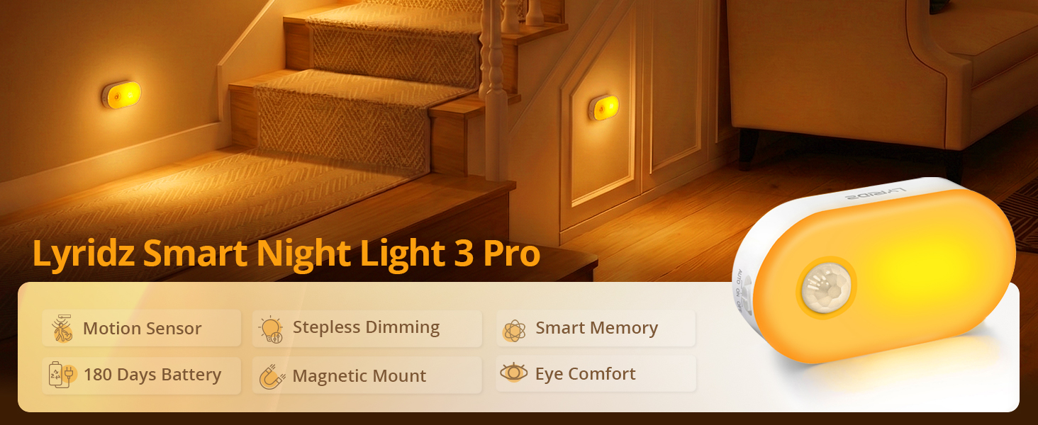 dimmable Amber night light with motion sensor