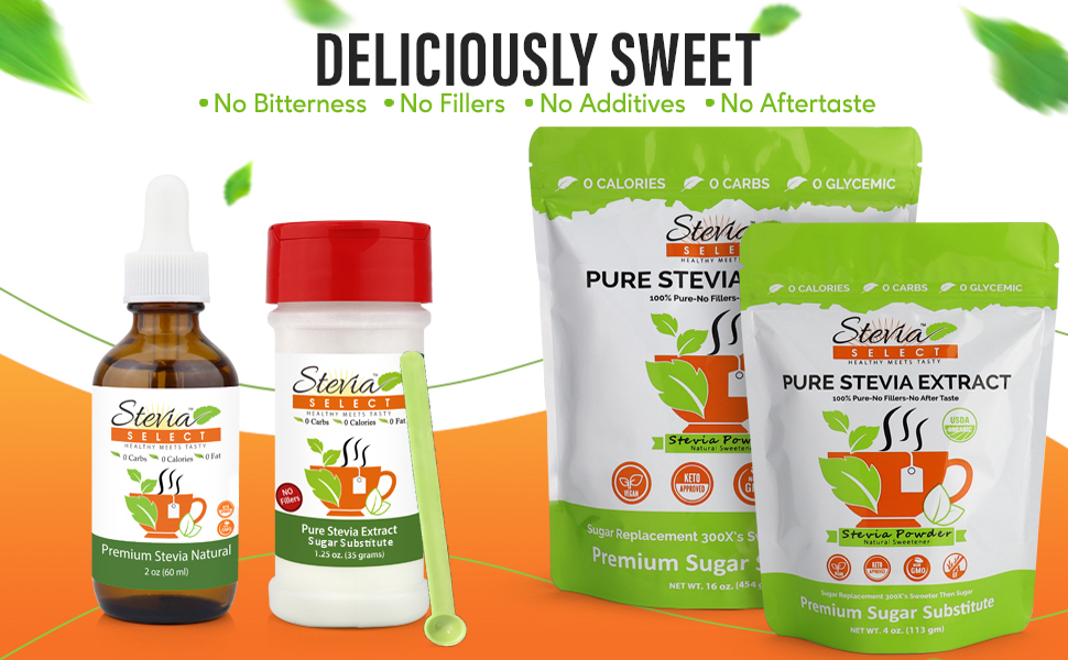 stevia select, pure stevia extract, stevia liquid, sugar free, sugar substitute