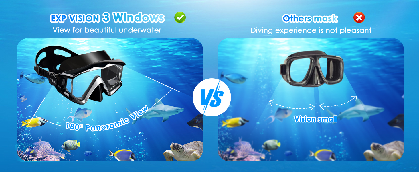 Snorkel Set Pano 3 Adult Snorkeling Gear, Professional Anti-Fog Snorkel Mask Dry Top Snorkel,