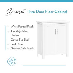 Two-door floor cabinet with adjustable shelf &amp; coved top shelf