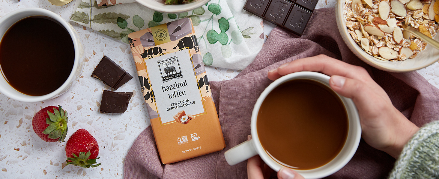 Endangered Species Dark Chocolate Candy Bars Espresso Beans 72% cocoa
