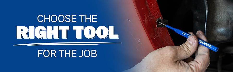 Pin being used to punch a body rivit with overlayed text &amp;#34;Choose the right tool for the Job&amp;#34;