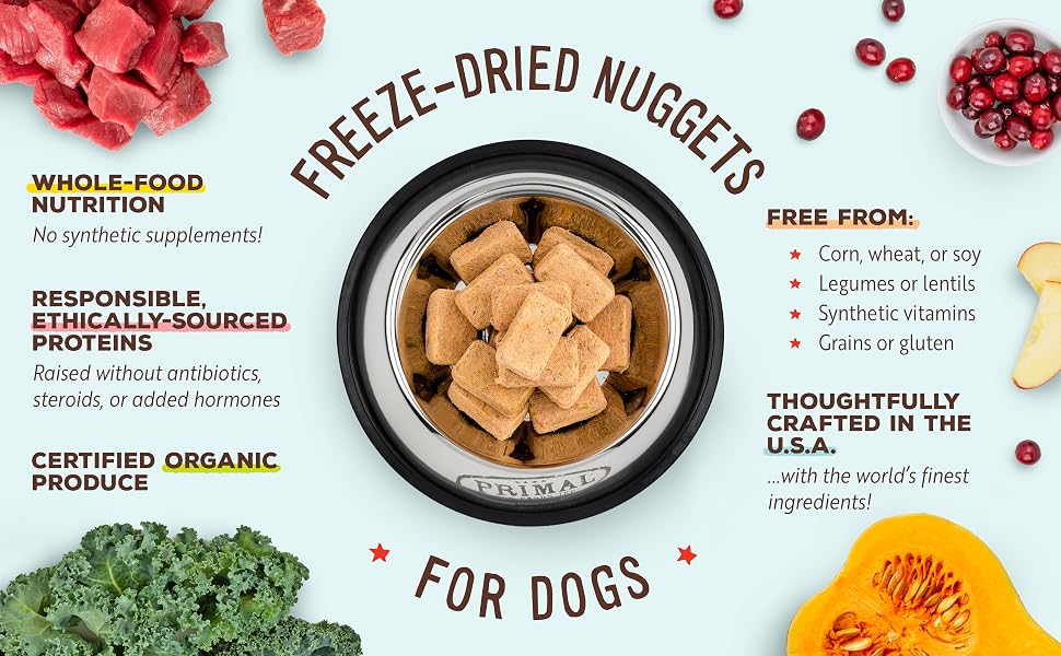 primal freeze dried dog food treat topper mixer beef chicken