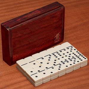 Jumbo Tournament Double 6 Dominoes (Pips/Dots) Game Set w/ Dark Oak Wooden Case