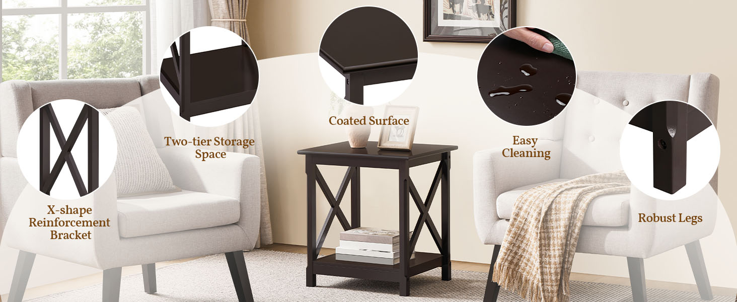 2-Layer End Table with Double X-Side Frame