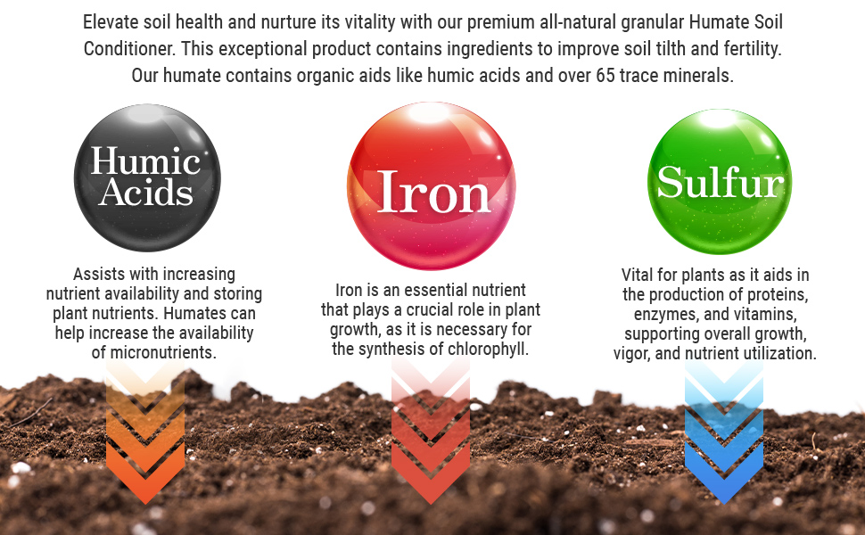 Humates provide humic and fulvic acids along with micronutrients like iron and sulfur
