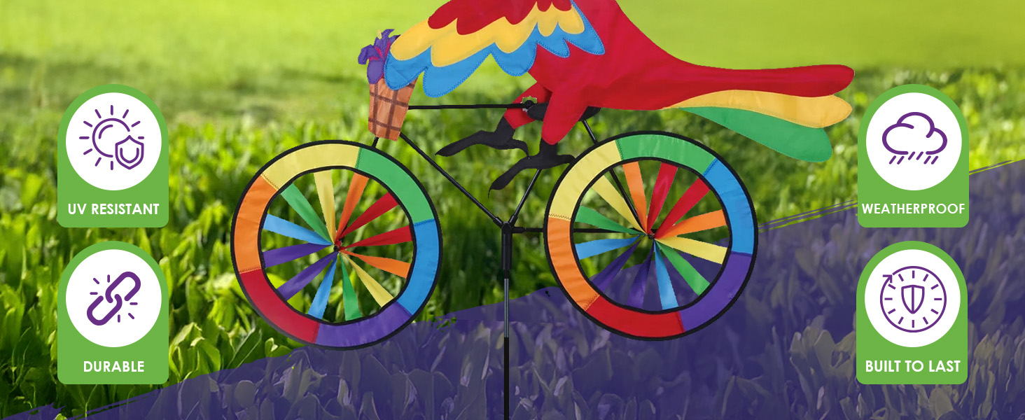Outdoor yard decoration, garden wind spinner, vibrant design, spinning kinetic sculpture, décor