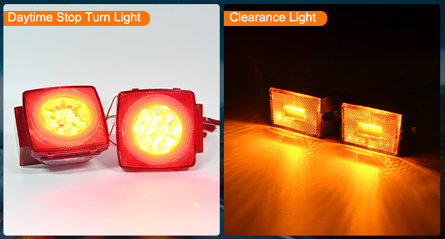 Square LED Trailer Light Kit with halo glow Stop Turn Tail Side Marker License Lamp