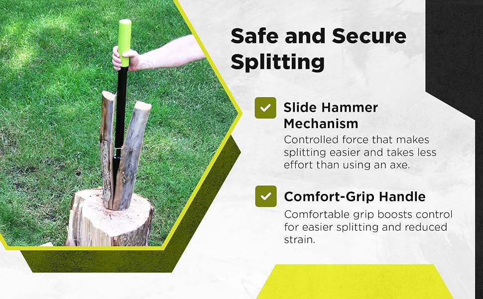 Timber Tuff TMW-11 Manual Slide Wedge Hammer Wood Log Steel Splitter Tool, Green
