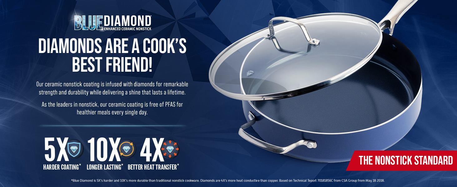 BlueDiamond, Ceramic Nonstick, PFAS-Free, Non-Toxic, Cookware, Saute Pan, Classic
