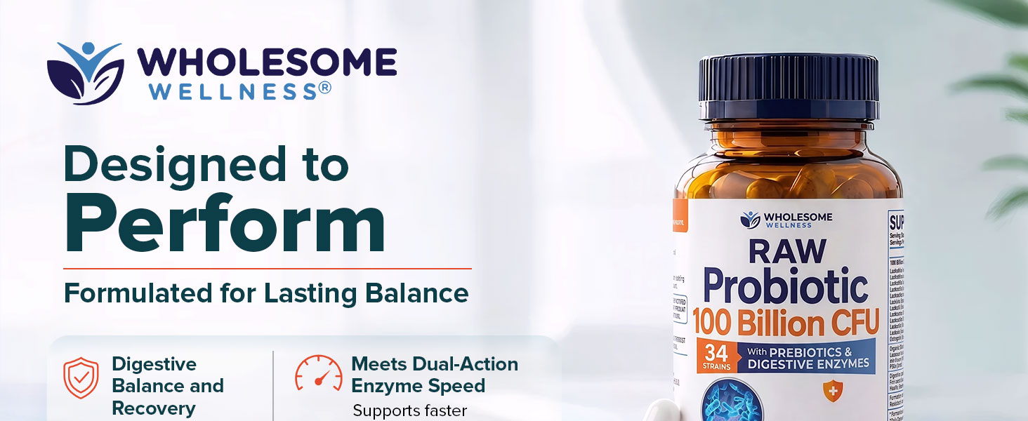 Raw probiotic 100 Billion CFU 34 strains with prebiotics digestive enzymes shelf stable