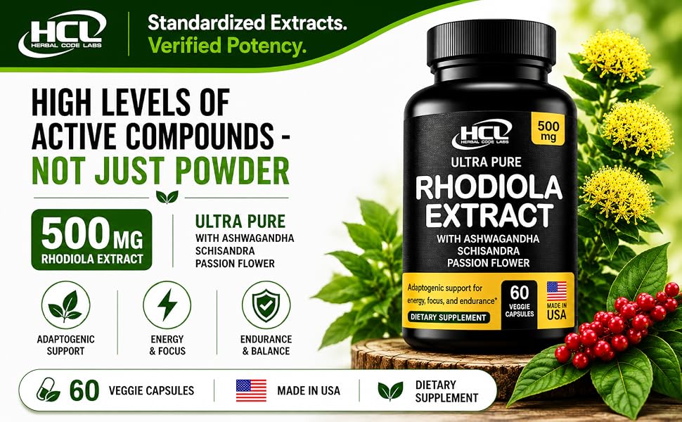 rhodiola rosea extract rosavins ashwagandha shisandra passion flower stress supplement energy